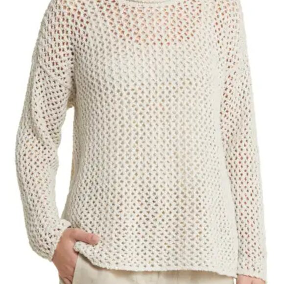 Eileen Fisher Open Stitch Crewneck Organic Cotton Sweater X-Small Bone - Picture 1 of 14